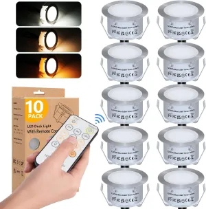 HIBOITEC Recessed LED Deck Light Kits with Remote Control φ42mm, 10 Pack Deck Lighting IP67 Waterproof, 12V Low Voltage In Ground Outdoor LED Landscape Lighting for Yard, Garden, Patio, Stair