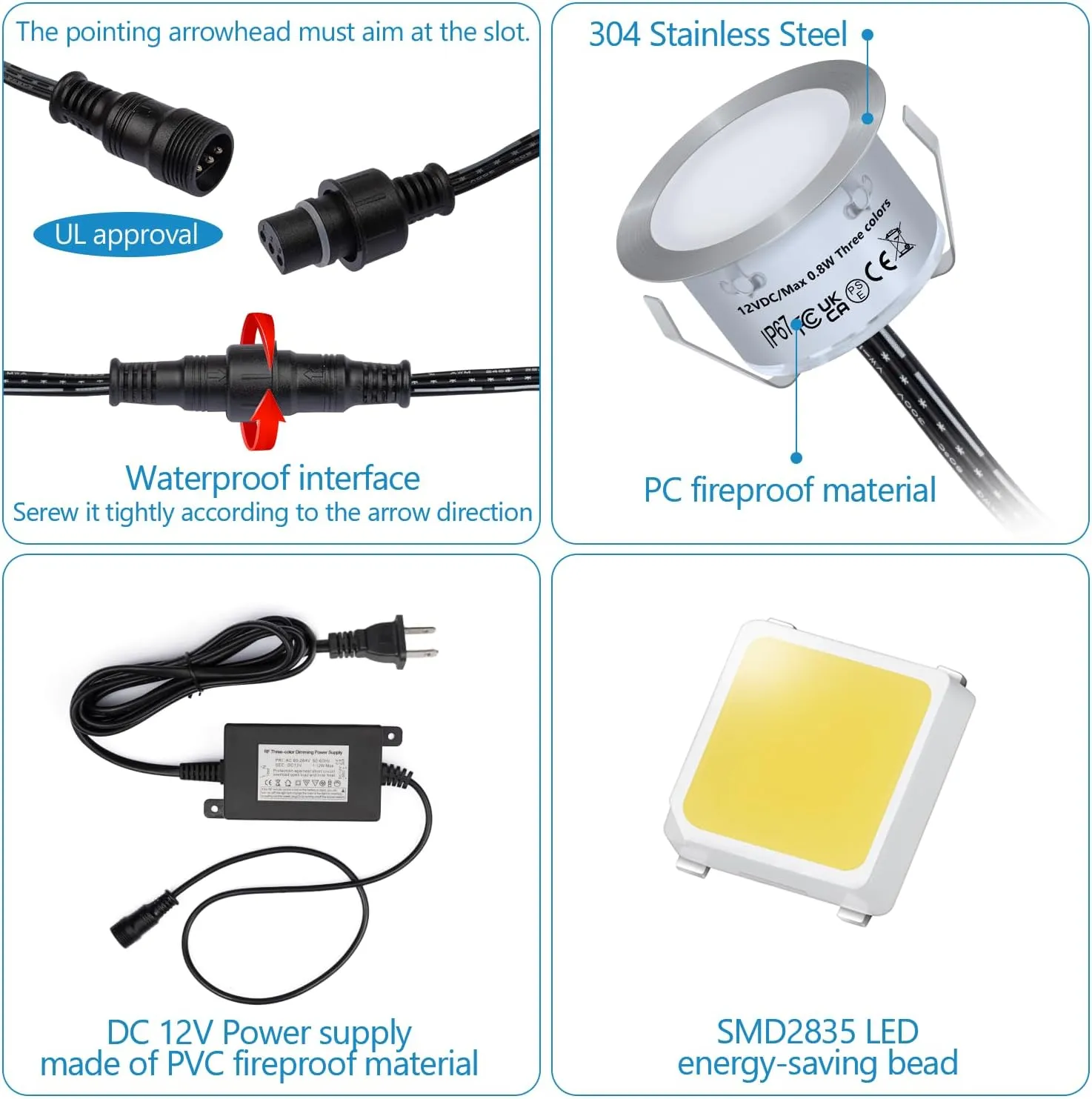 HIBOITEC Recessed LED Deck Light Kits with Remote Control φ42mm, 10 Pack Deck Lighting IP67 Waterproof, 12V Low Voltage In Ground Outdoor LED Landscape Lighting for Yard, Garden, Patio, Stair