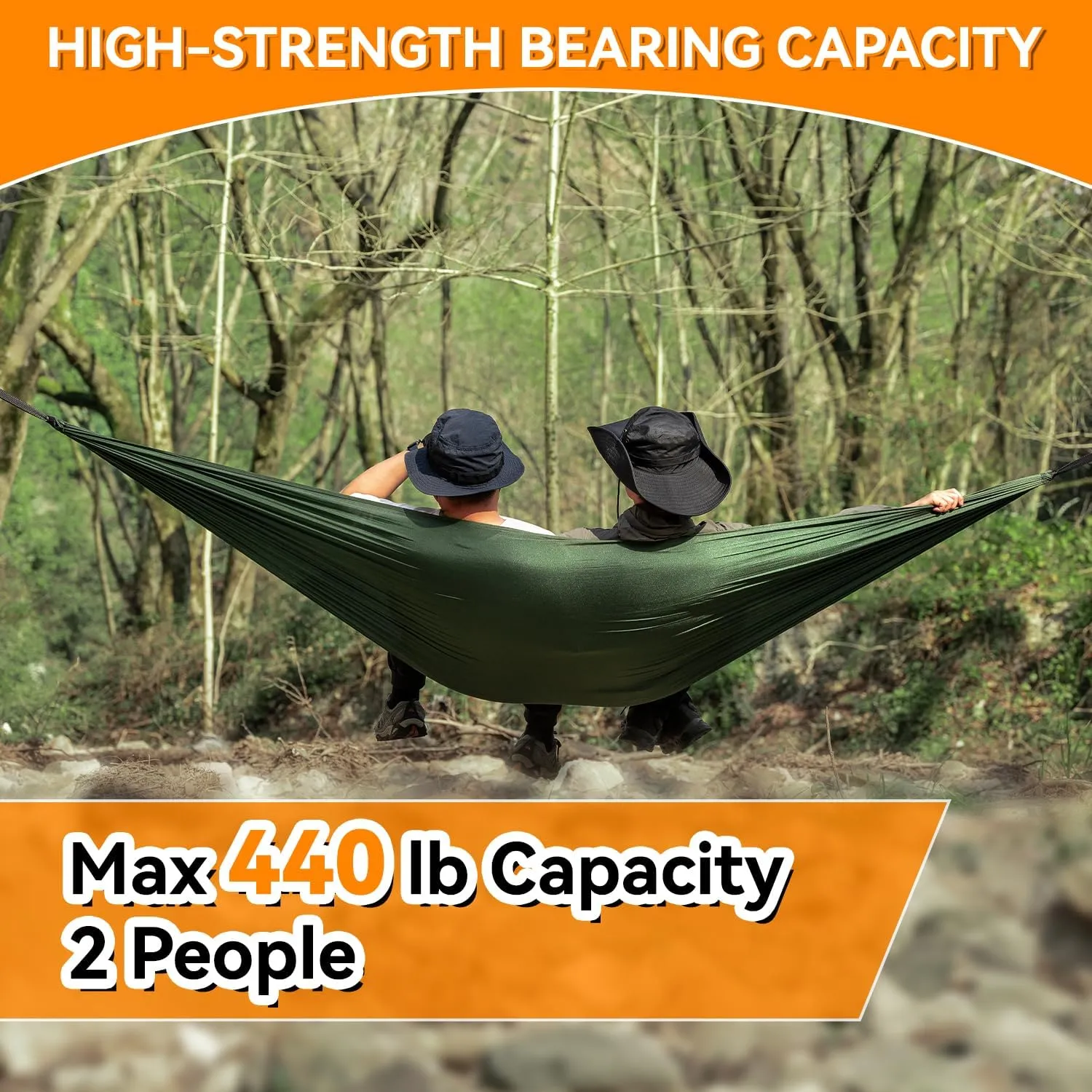 HIKEMAN Hammock for Camping Hammocks Gear for Outdoors Backpacking Survival or Travel - Portable Lightweight Nylon - Up to 440lbs(Khaki)