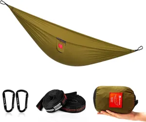 HIKEMAN Hammock for Camping Hammocks Gear for Outdoors Backpacking Survival or Travel - Portable Lightweight Nylon - Up to 440lbs(Khaki)