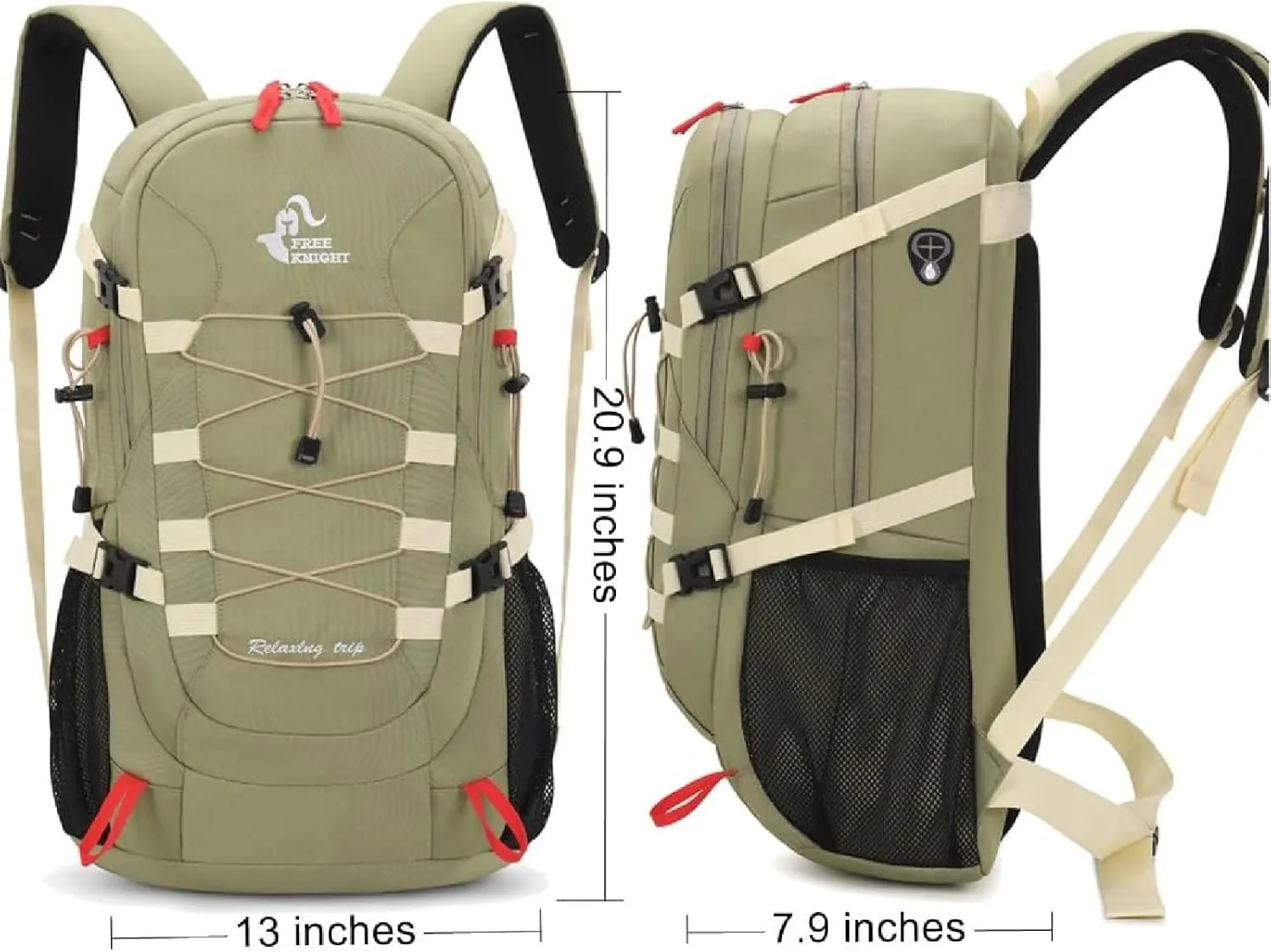 Hiking Backpack Waterproof Lightweight Casual Daypack with Rain Cover, Outdoor Sport Travel Camping Bag,Light gray,40L