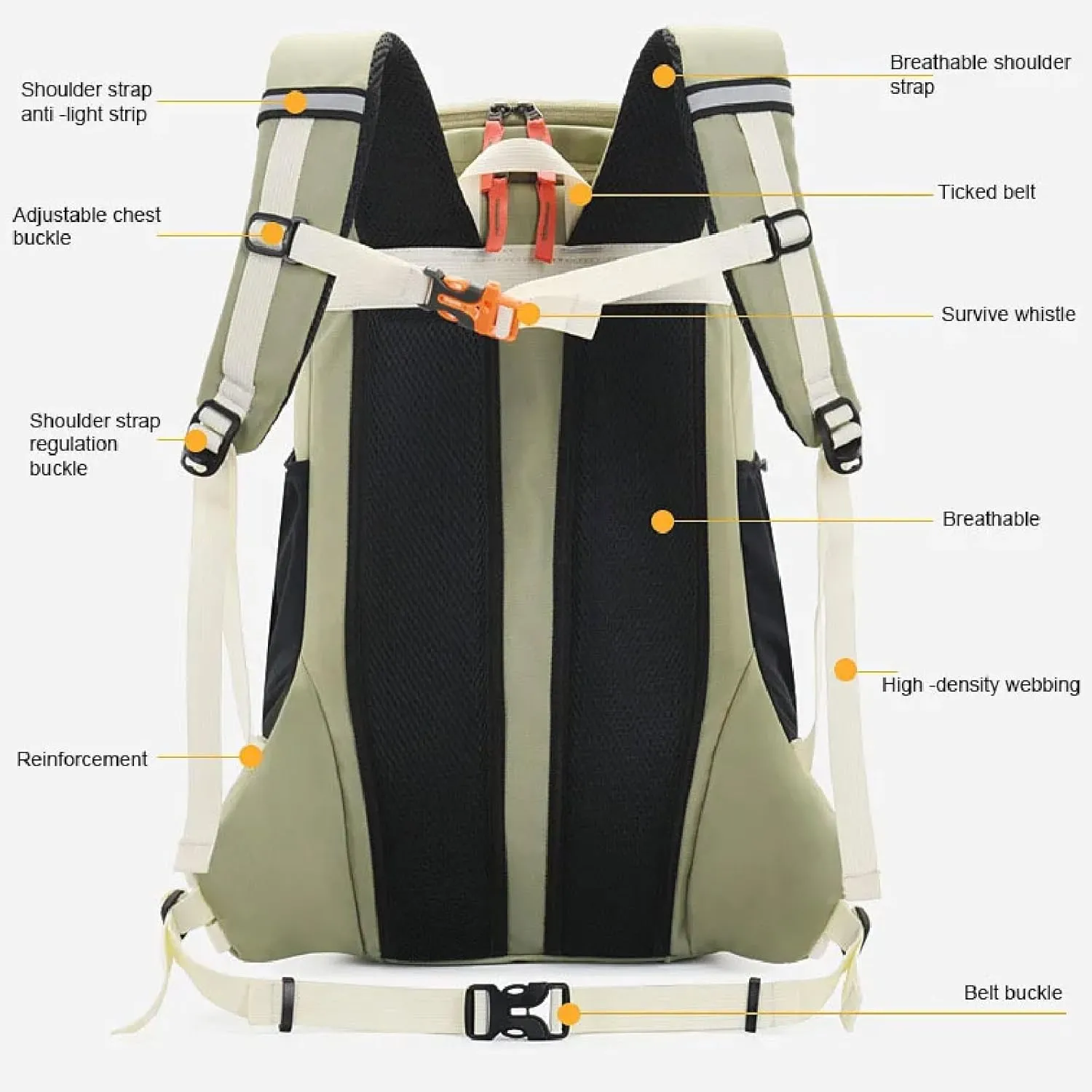 Hiking Backpack Waterproof Lightweight Casual Daypack with Rain Cover, Outdoor Sport Travel Camping Bag,Light gray,40L