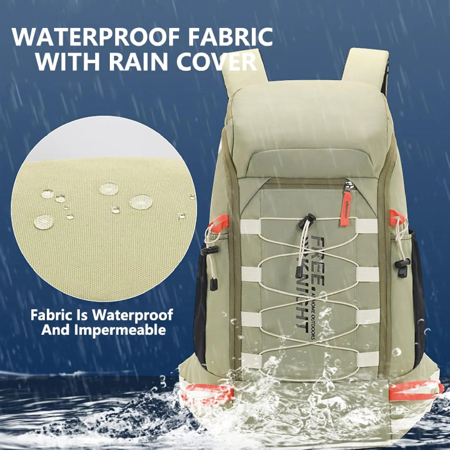 Hiking Backpack Waterproof Lightweight Casual Daypack with Rain Cover, Outdoor Sport Travel Camping Bag,Light gray,40L