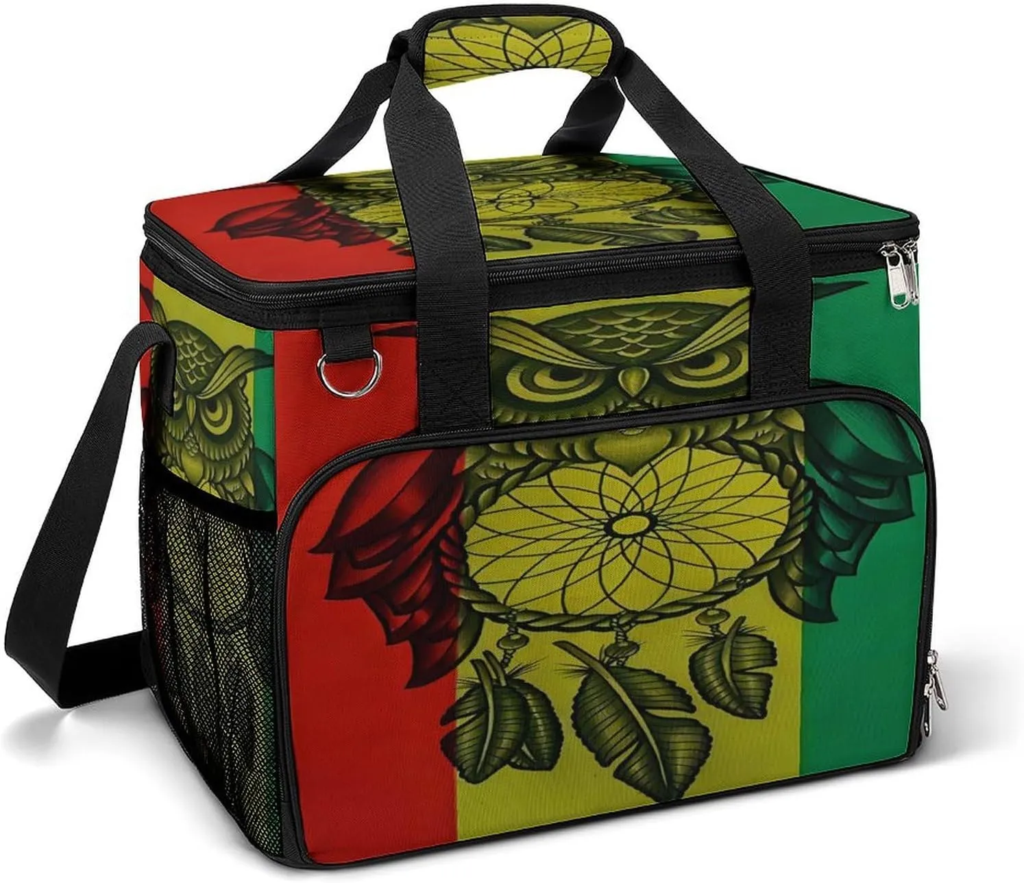 Hippie Rasta Graffiti Reggae Owl Cooler Bag, Collapsible Soft Sided Cooler, Large Leakproof Camping Cooler, Portable Travel Cooler for Camping, Road Trips