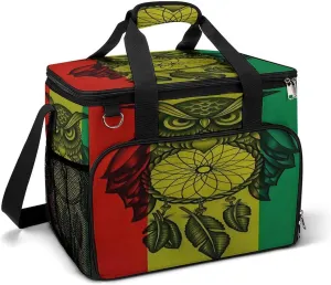 Hippie Rasta Graffiti Reggae Owl Cooler Bag, Collapsible Soft Sided Cooler, Large Leakproof Camping Cooler, Portable Travel Cooler for Camping, Road Trips