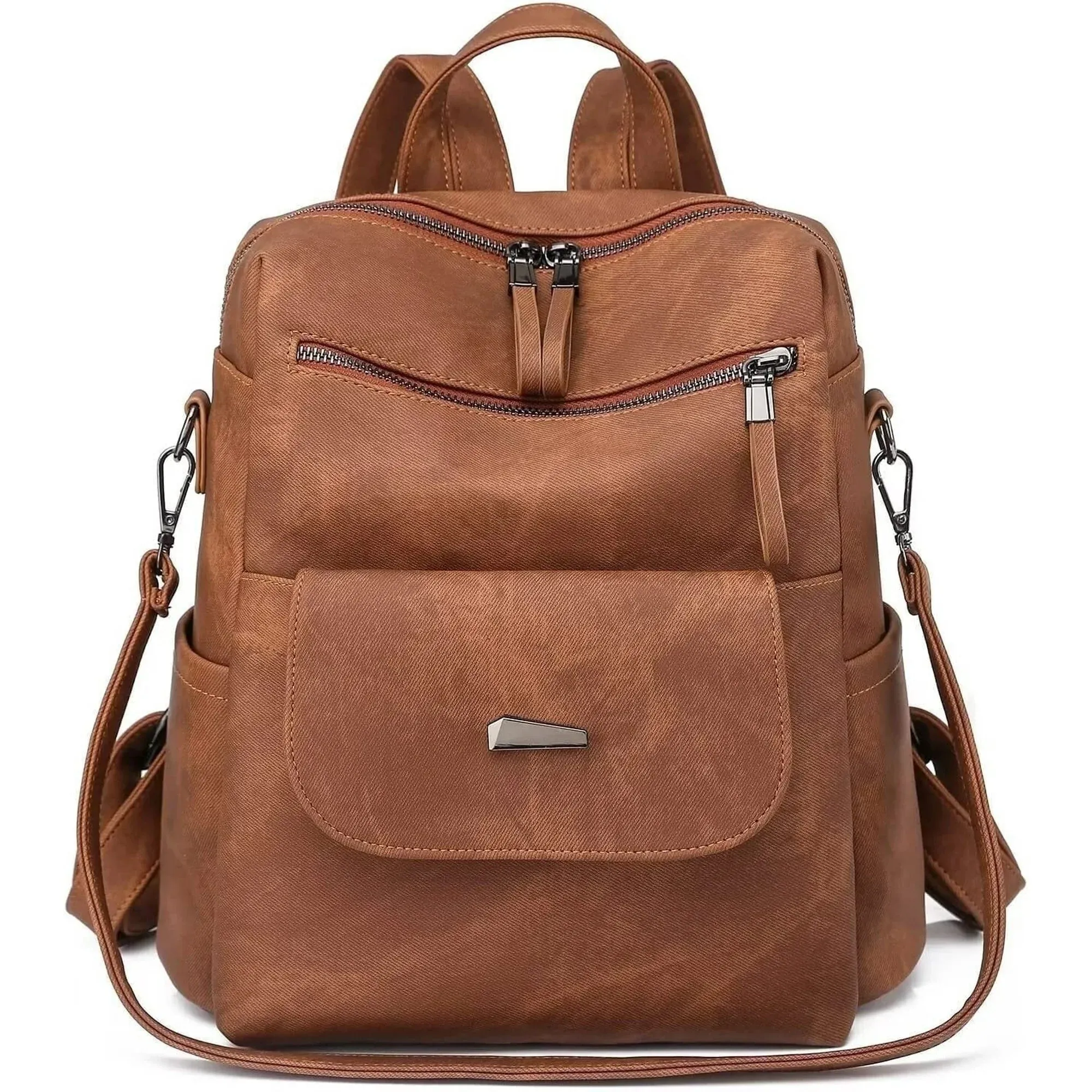 HONGLONG Backpack Purse for Womens, Waterproof PU Leather Backpacks Handbags, Ladies Casual Shoulder Bags Brown