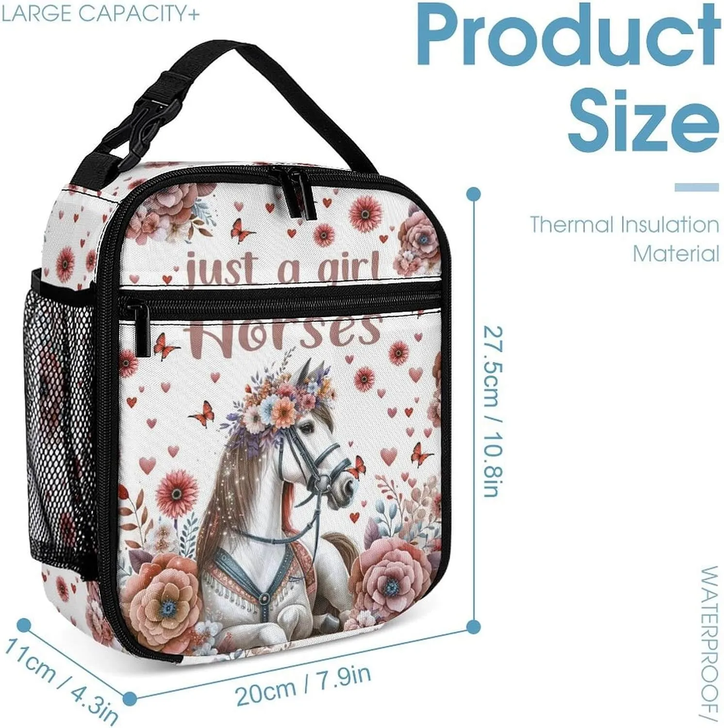 Horse Backpack with Lunch Bag & Pencil Case for Kids Girls Boys School, 16 Inch Cute Horses Theme Bookbag, School Backpack for Students Children, Lightweight, Adjustable