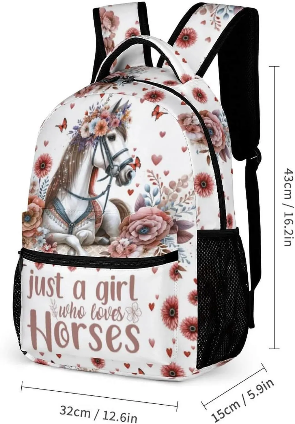 Horse Backpack with Lunch Bag & Pencil Case for Kids Girls Boys School, 16 Inch Cute Horses Theme Bookbag, School Backpack for Students Children, Lightweight, Adjustable