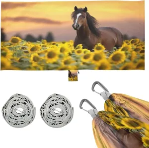 Horse Sunflowers Camping Hammock, Single Portable Hammocks with Tree Straps & Attached Carry Bag, 330Lbs Capacity Perfect for Outside Indoor Hiking Beach Backpack Travel