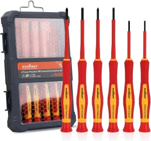 HORUSDY 1000V 6-Piece Mini Insulated Screwdriver Set, Magnetic Tip Mini Electrician Screwdriver Set Slotted(1.8mm,2.0mm2.5mm,3.0mm), Phillips: (PH00, PH0)