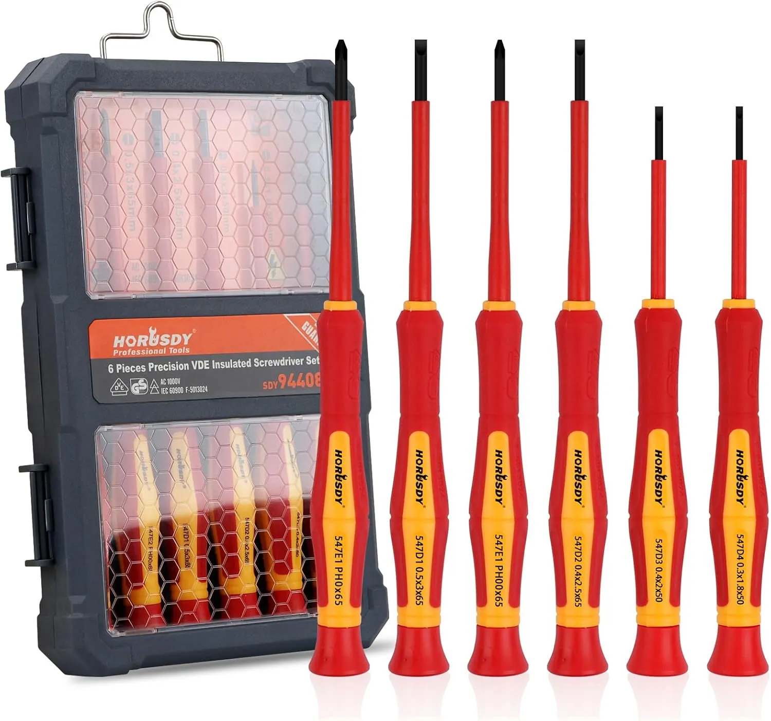 HORUSDY 1000V 6-Piece Mini Insulated Screwdriver Set, Magnetic Tip Mini Electrician Screwdriver Set Slotted(1.8mm,2.0mm2.5mm,3.0mm), Phillips: (PH00, PH0)