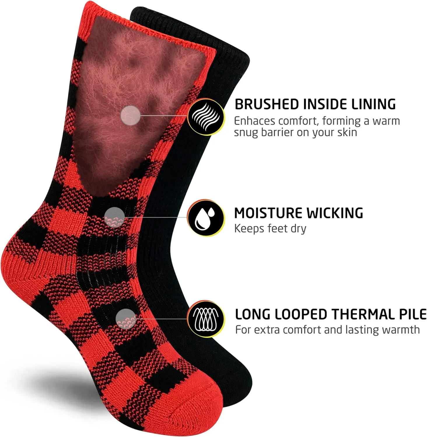 HOT FEET Thermal Socks for Men - Extreme Cold Weather, 2 Pack Thick Warm Socks, Winter Insulated, Size 6-12.5