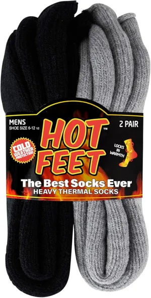 HOT FEET Thermal Socks for Men - Extreme Cold Weather, 2 Pack Thick Warm Socks, Winter Insulated, Size 6-12.5