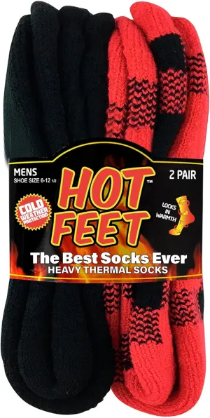HOT FEET Thermal Socks for Men - Extreme Cold Weather, 2 Pack Thick Warm Socks, Winter Insulated, Size 6-12.5