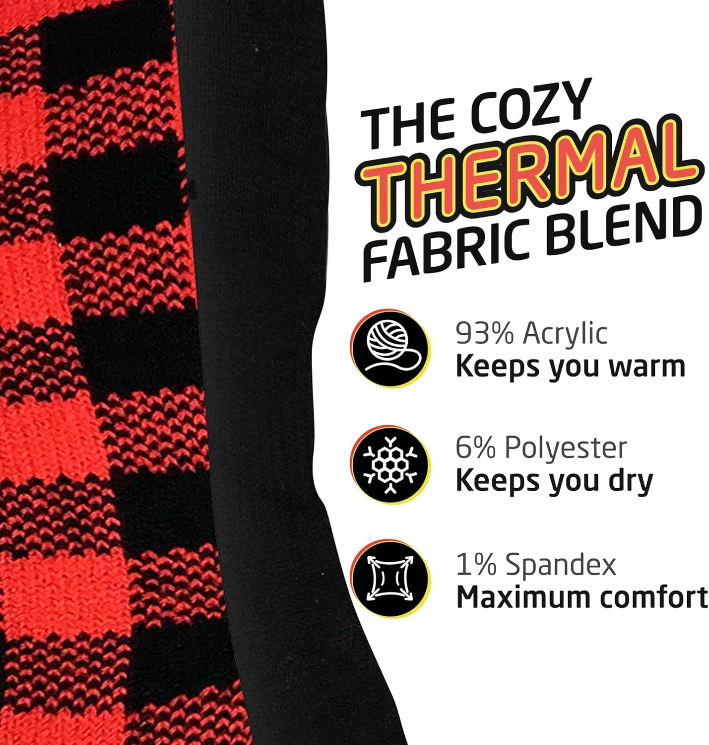 HOT FEET Thermal Socks for Men - Extreme Cold Weather, 2 Pack Thick Warm Socks, Winter Insulated, Size 6-12.5