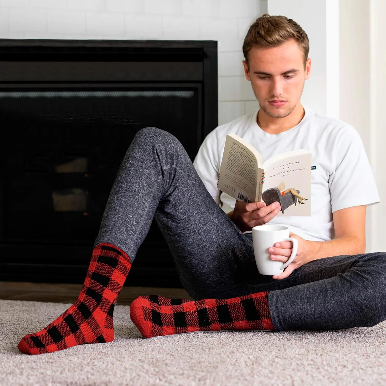 HOT FEET Thermal Socks for Men - Extreme Cold Weather, 2 Pack Thick Warm Socks, Winter Insulated, Size 6-12.5