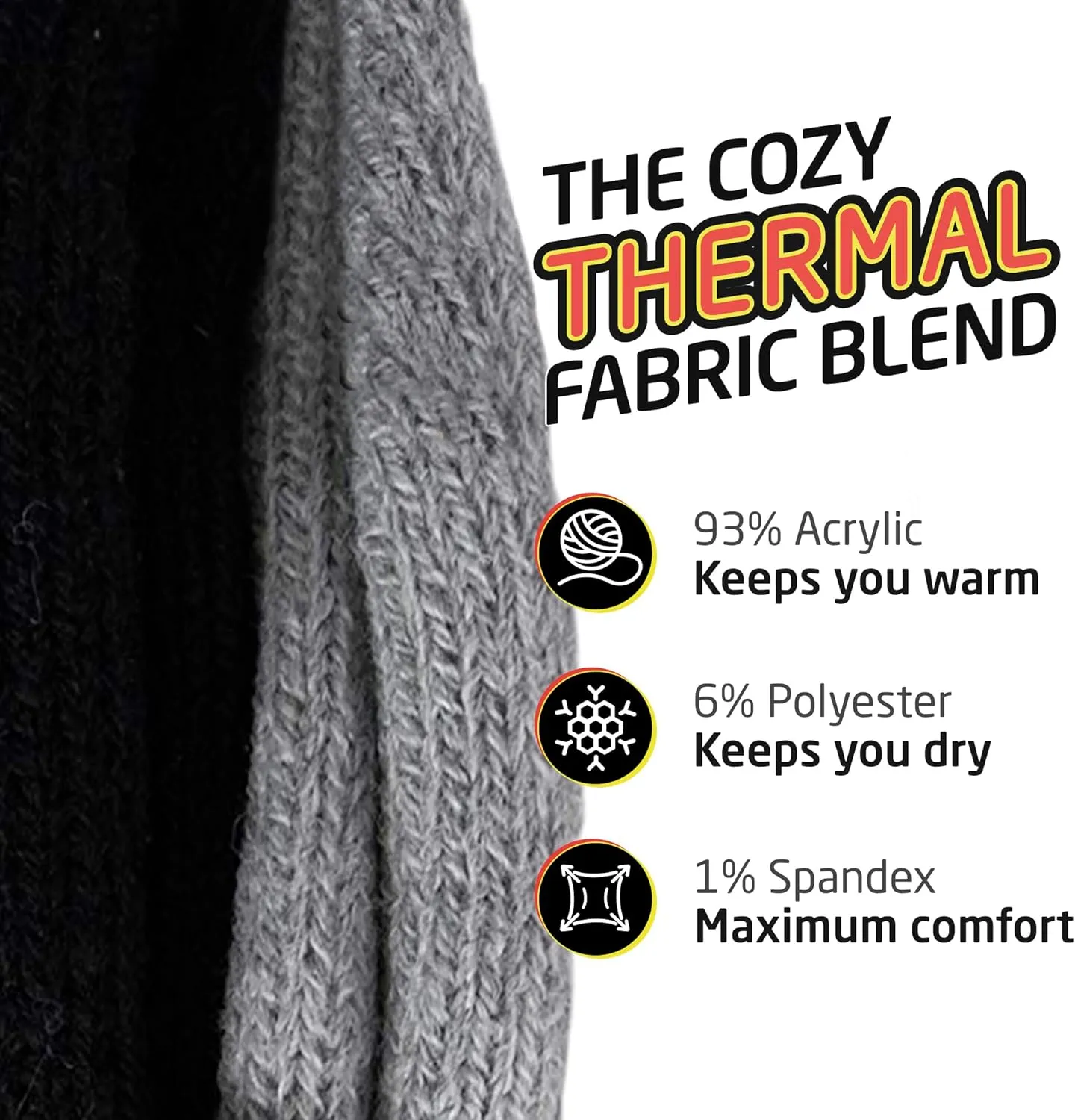 HOT FEET Thermal Socks for Men - Extreme Cold Weather, 2 Pack Thick Warm Socks, Winter Insulated, Size 6-12.5
