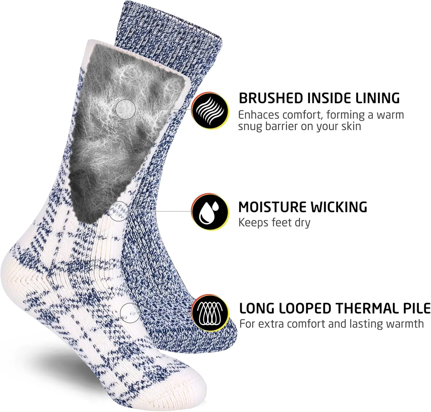 HOT FEET Thermal Socks For Women for Cold Weather – Thick Warm Winter Hiking Heat Insulated Socks, Women’s sizes 4–10.5