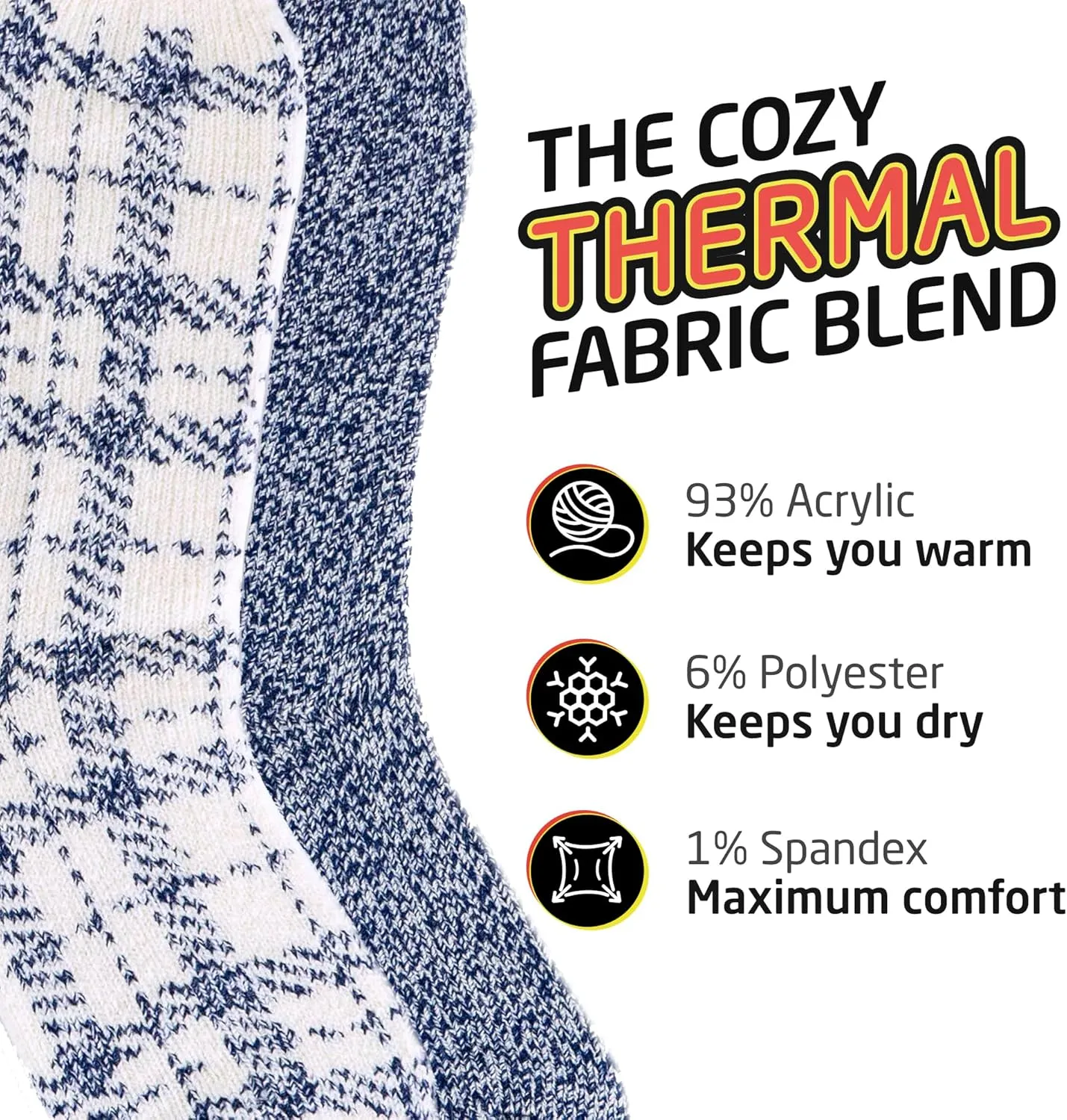 HOT FEET Thermal Socks For Women for Cold Weather – Thick Warm Winter Hiking Heat Insulated Socks, Women’s sizes 4–10.5