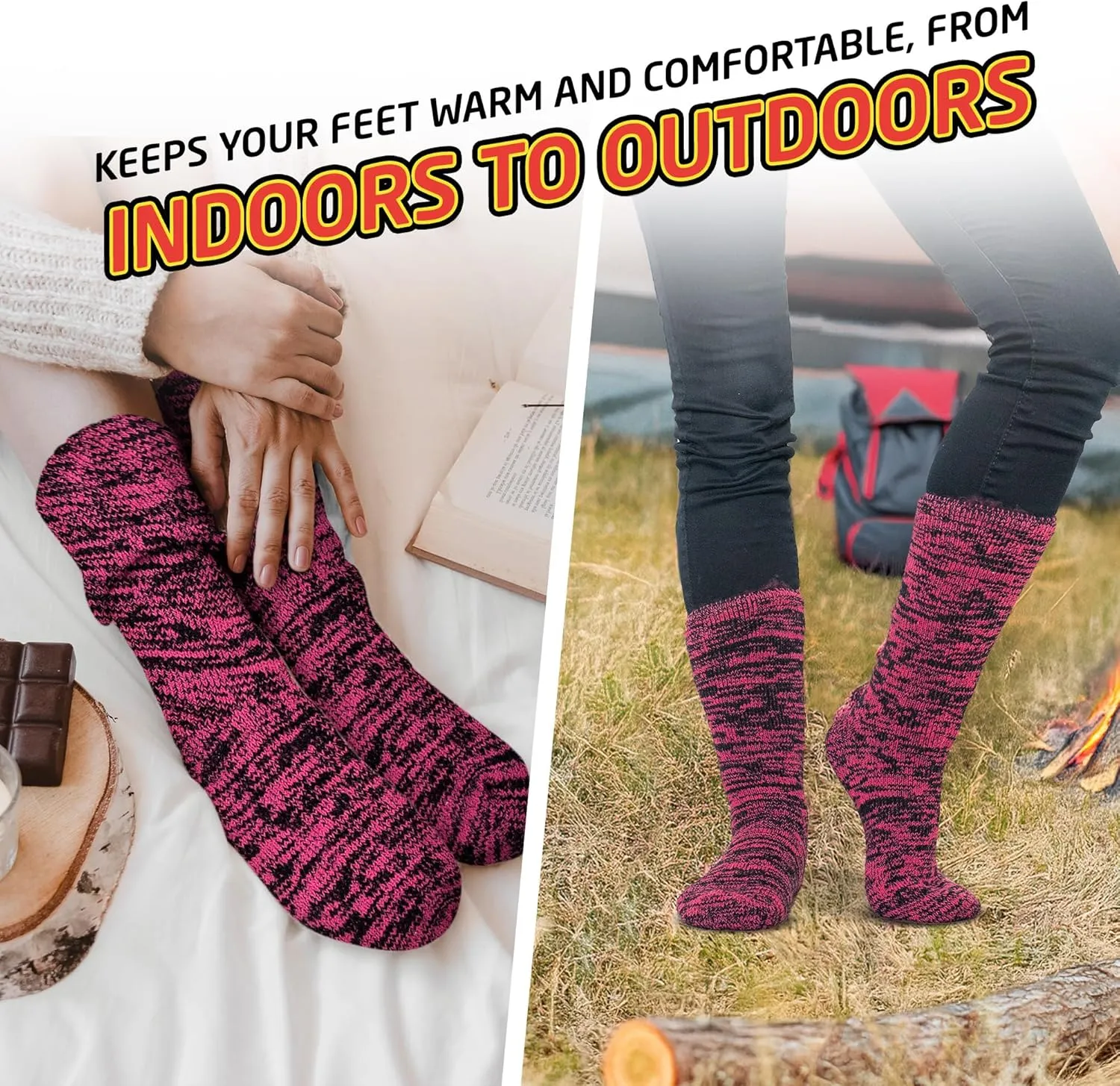 HOT FEET Thermal Socks For Women for Cold Weather – Thick Warm Winter Hiking Heat Insulated Socks, Women’s sizes 4–10.5