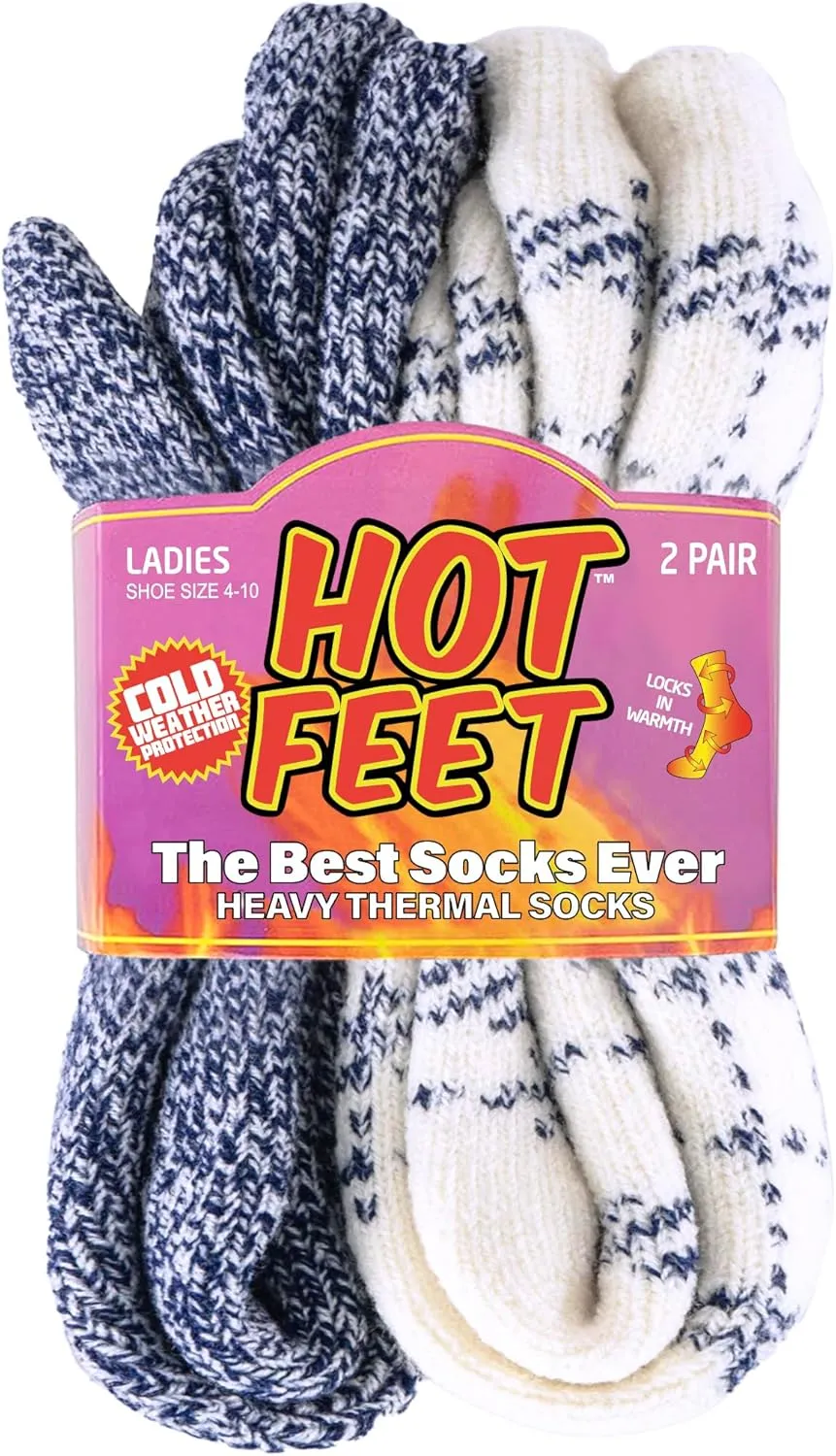 HOT FEET Thermal Socks For Women for Cold Weather – Thick Warm Winter Hiking Heat Insulated Socks, Women’s sizes 4–10.5