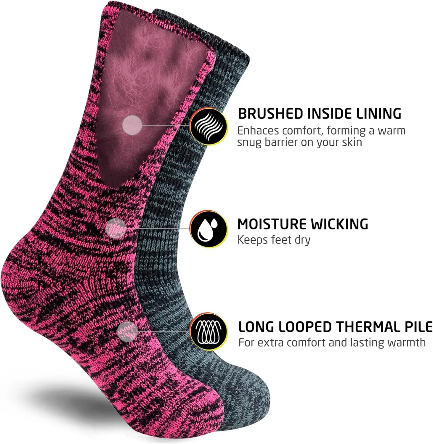 HOT FEET Thermal Socks For Women for Cold Weather – Thick Warm Winter Hiking Heat Insulated Socks, Women’s sizes 4–10.5