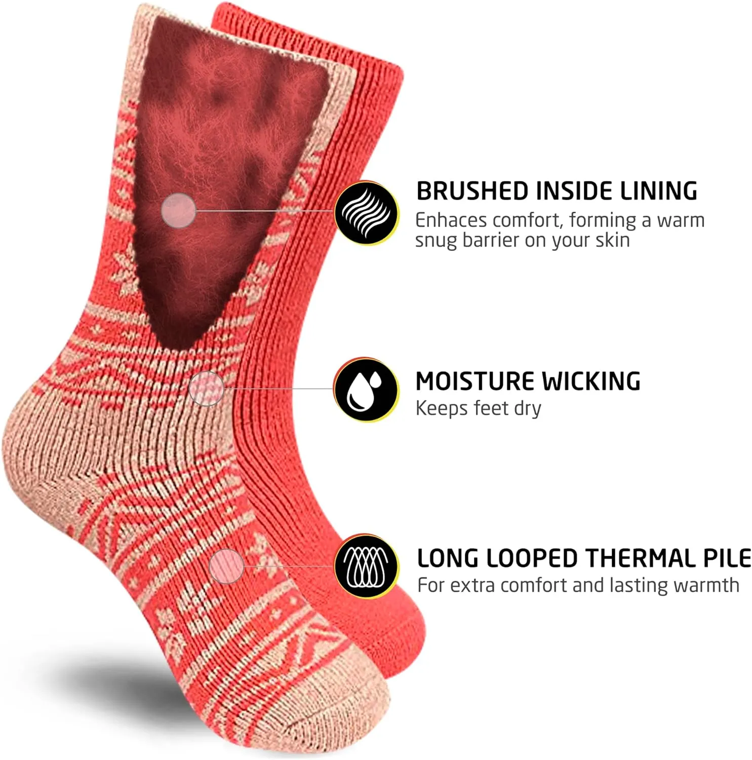 HOT FEET Thermal Socks For Women for Cold Weather – Thick Warm Winter Hiking Heat Insulated Socks, Women’s sizes 4–10.5