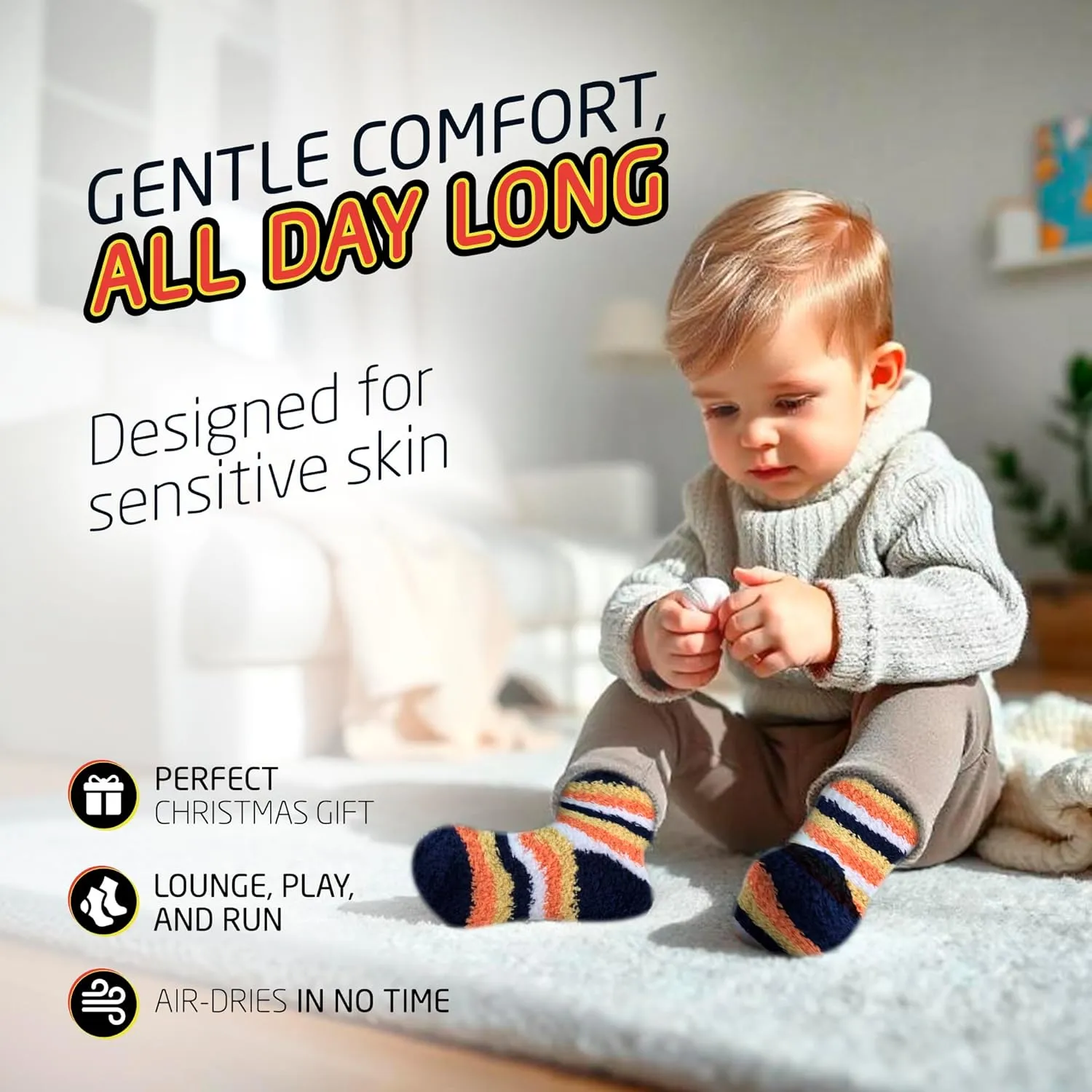 HOT FEET Toddler Warm Socks – Thermal Crew Winter Socks for Toddlers, Thick Insulated Snow Gear for Kids 5/6 Pack