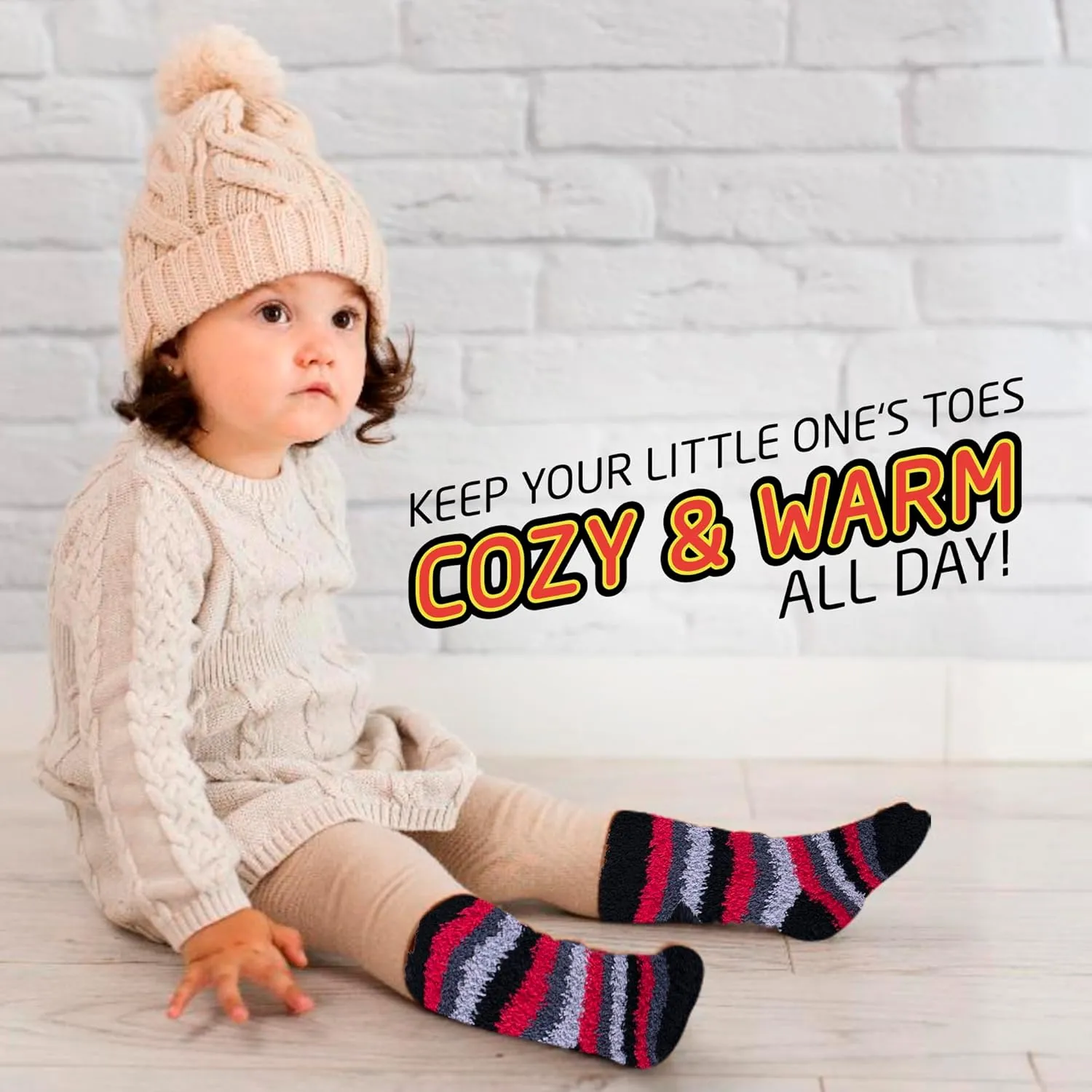 HOT FEET Toddler Warm Socks – Thermal Crew Winter Socks for Toddlers, Thick Insulated Snow Gear for Kids 5/6 Pack