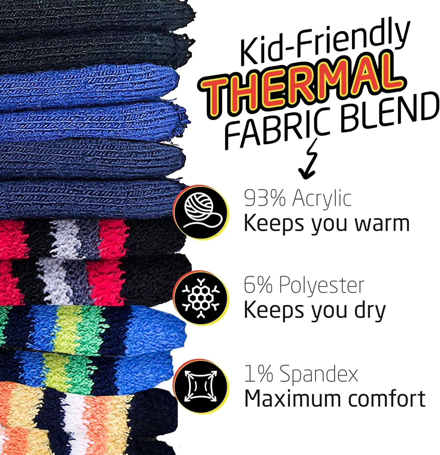 HOT FEET Toddler Warm Socks – Thermal Crew Winter Socks for Toddlers, Thick Insulated Snow Gear for Kids 5/6 Pack