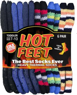HOT FEET Toddler Warm Socks – Thermal Crew Winter Socks for Toddlers, Thick Insulated Snow Gear for Kids 5/6 Pack