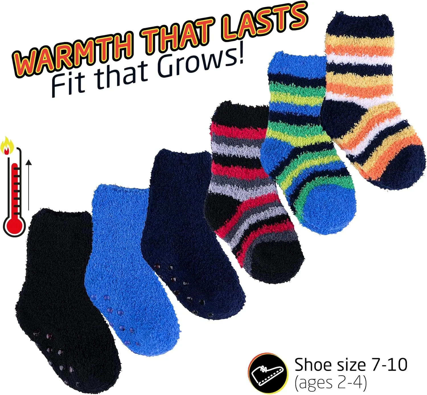 HOT FEET Toddler Warm Socks – Thermal Crew Winter Socks for Toddlers, Thick Insulated Snow Gear for Kids 5/6 Pack
