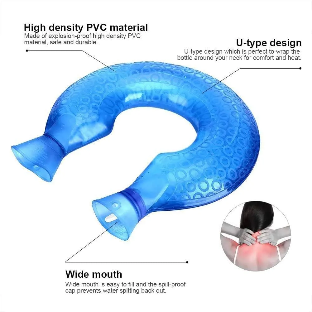 Hot Water Bottle, U Shaped PVC Explosion-Proof Hot Water Bottle Heating Pads Neck Shoulder Hand Warmer Heat Pack Hot Cold Therapy Pain Relief Neck Relaxing Warming Heating Wrap Pillow Hot Water Bag