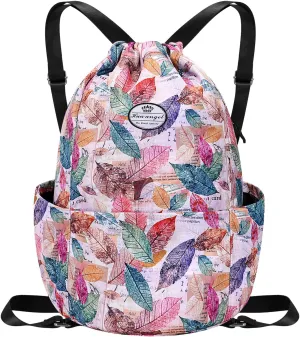 HUA ANGEL Floral Print Drawstring Bag - Lightweight Waterproof Cinch Sackpack with Side Pocket for Men & Women Travel Gym Bag