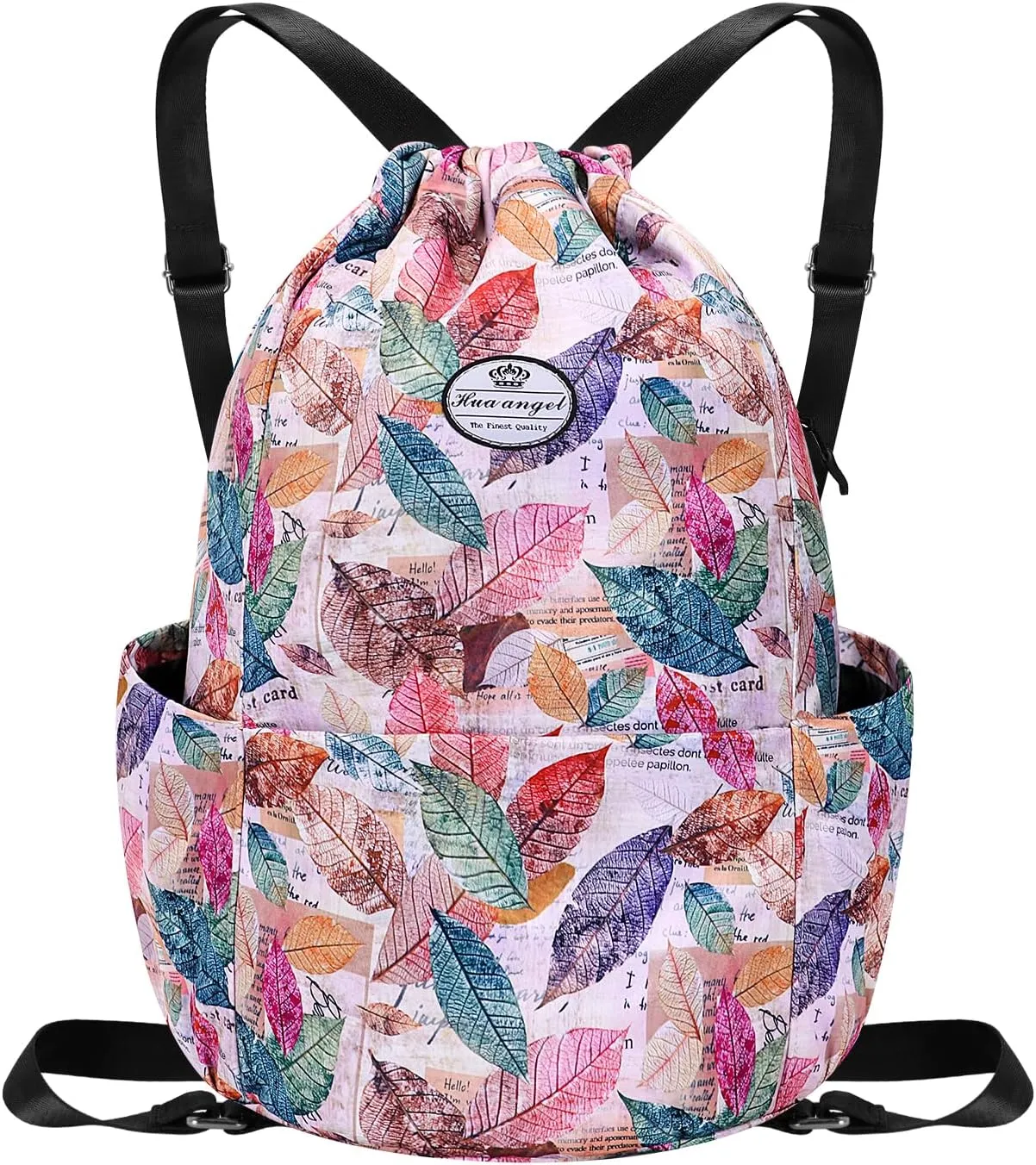 HUA ANGEL Floral Print Drawstring Bag - Lightweight Waterproof Cinch Sackpack with Side Pocket for Men & Women Travel Gym Bag