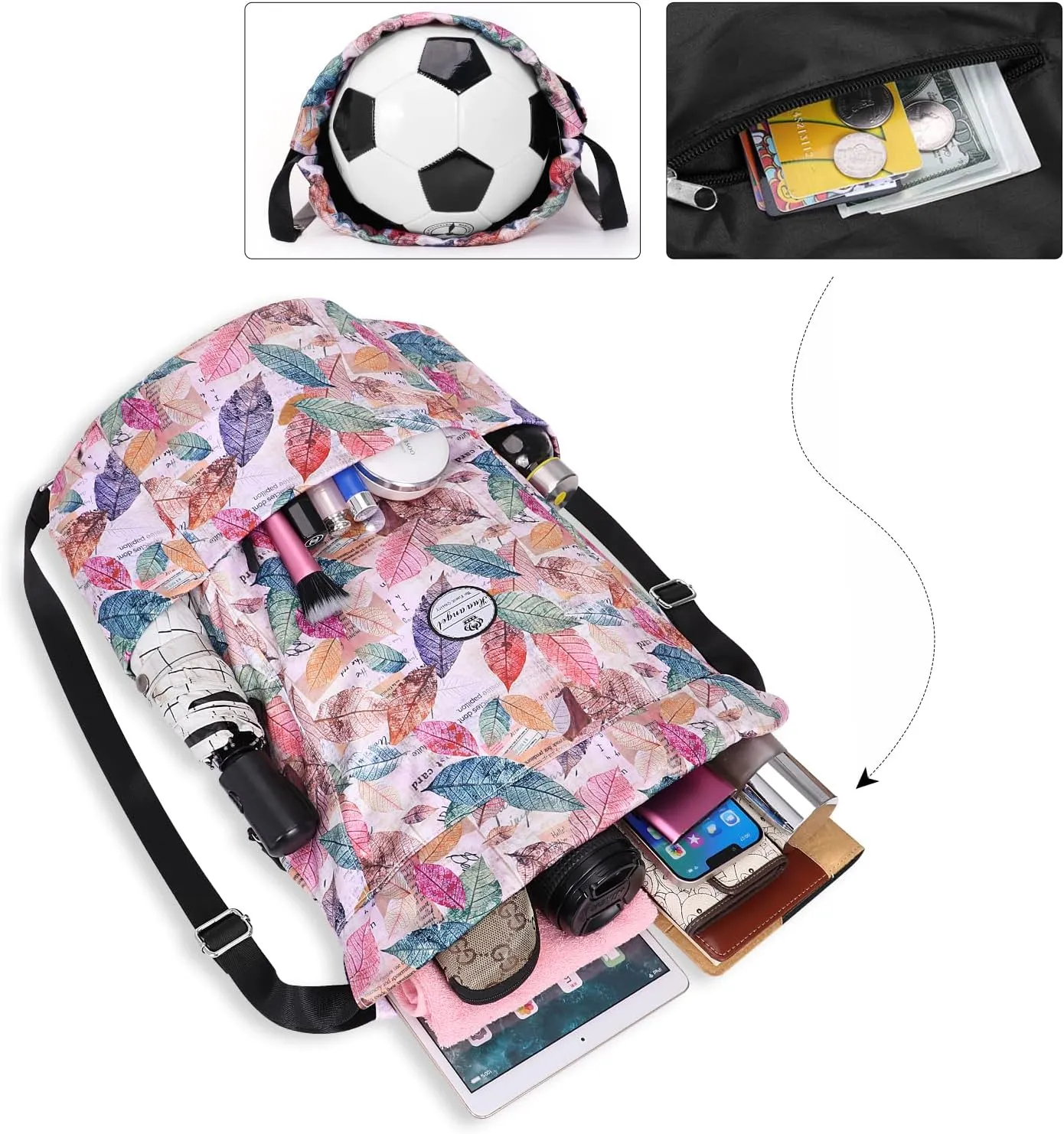 HUA ANGEL Floral Print Drawstring Bag - Lightweight Waterproof Cinch Sackpack with Side Pocket for Men & Women Travel Gym Bag