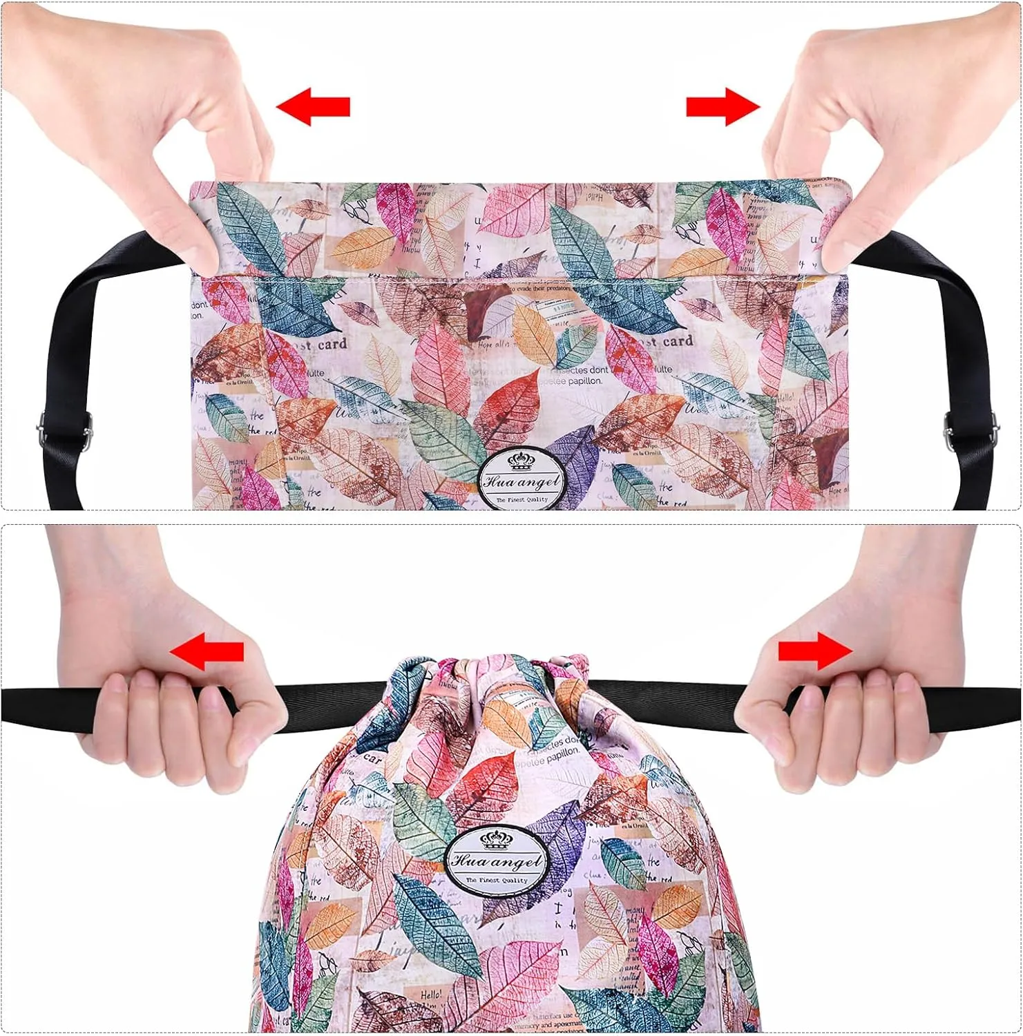 HUA ANGEL Floral Print Drawstring Bag - Lightweight Waterproof Cinch Sackpack with Side Pocket for Men & Women Travel Gym Bag