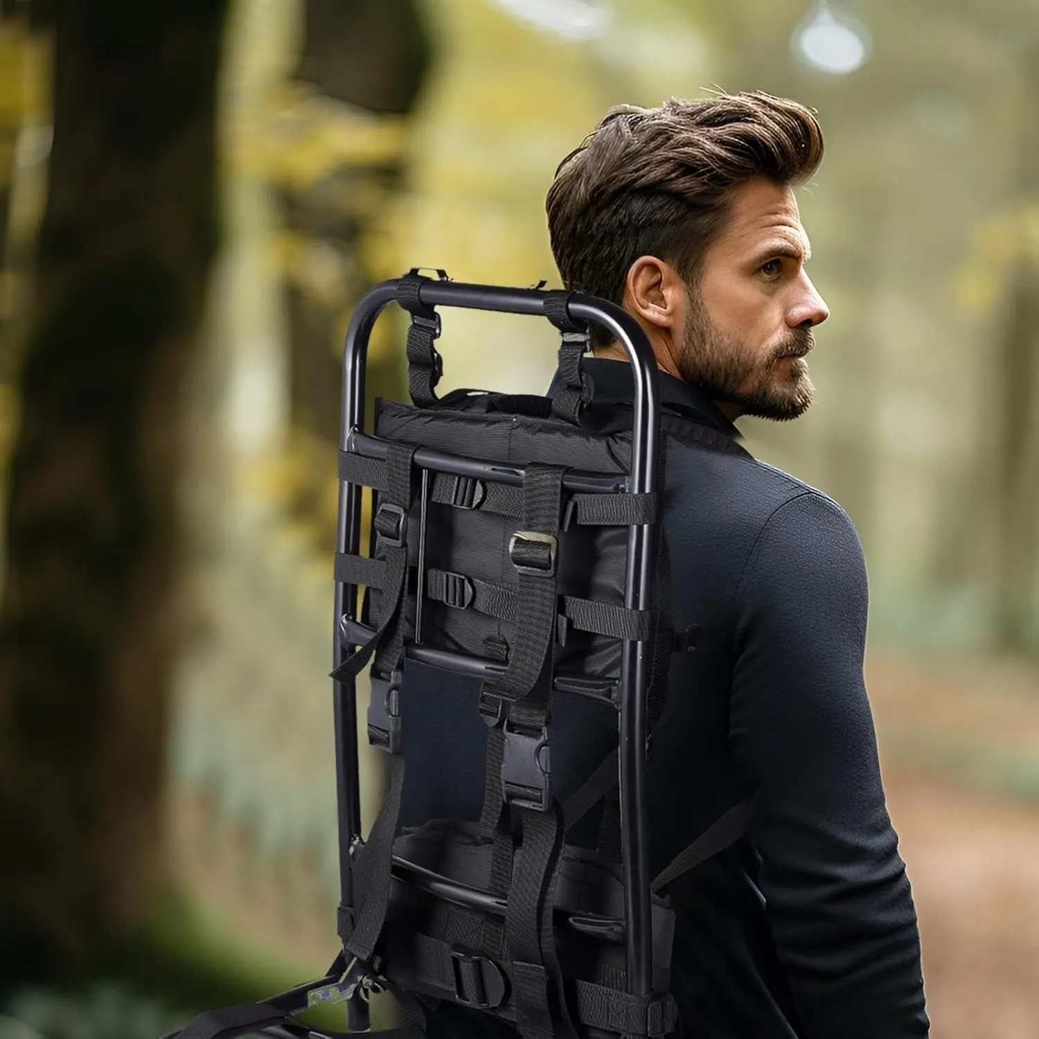Hunting Backpack,Heavy Duty Aluminum Frame Hiking Backpacks,Foldable Hunting Pack Frame Hiking Backpack Frame,backpack For Hiking Portable Backpack Accessories For Travel, Outdoor Activity -black