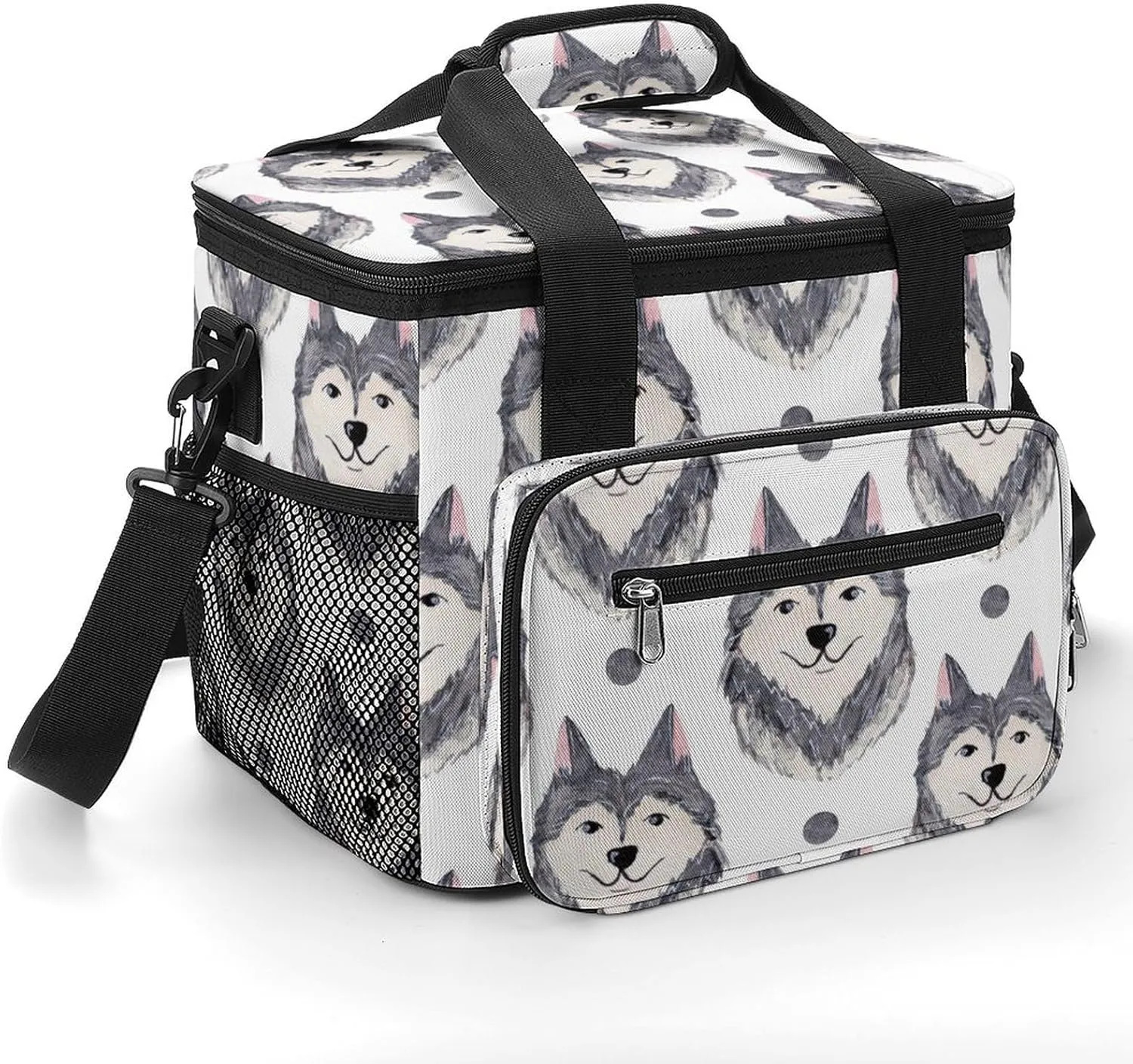 Husky Face Cute Pattern 22.5L Insulated Camping Coolers Bag Large Leakproof Ice Chest for Beach Travel Picnic