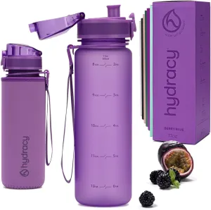 Hydracy Water Bottle with Time Marker -Large BPA Free Water Bottle & No Sweat Sleeve -Leak Proof Gym Bottle with Fruit Infuser Strainer & Times to Drink -Ideal for Fitness Sports & Outdoors