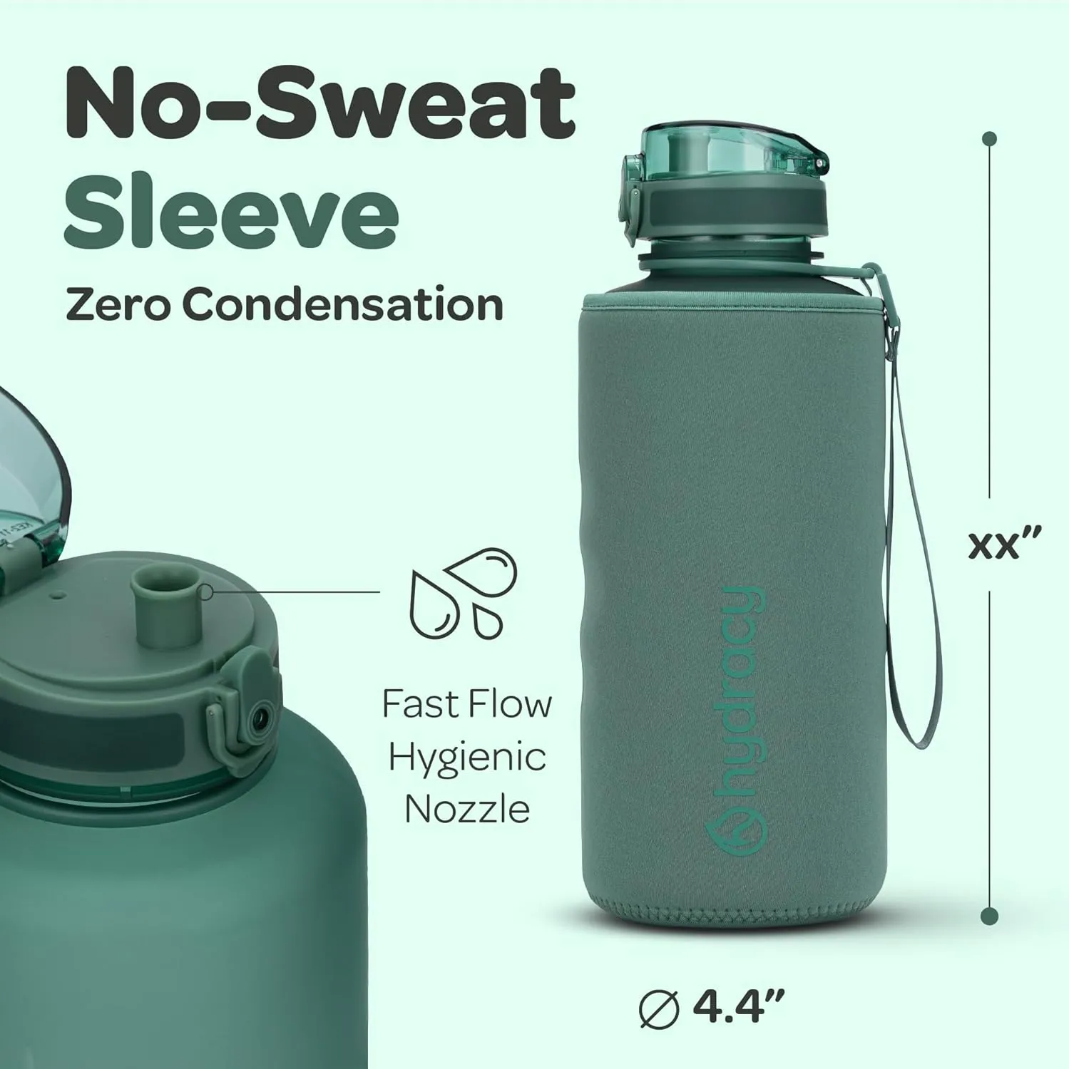 Hydracy Water Bottle with Time Marker -Large BPA Free Water Bottle & No Sweat Sleeve -Leak Proof Gym Bottle with Fruit Infuser Strainer & Times to Drink -Ideal for Fitness Sports & Outdoors