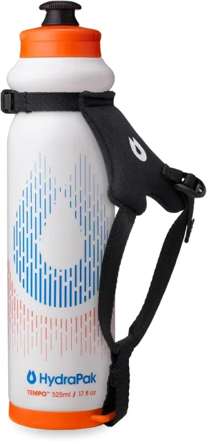 HydraPak Tempo Pro 525ml - Handheld Running Squeeze Bottle for Training and Race Day Hydration with Removable Strap (525ml/17oz) - White