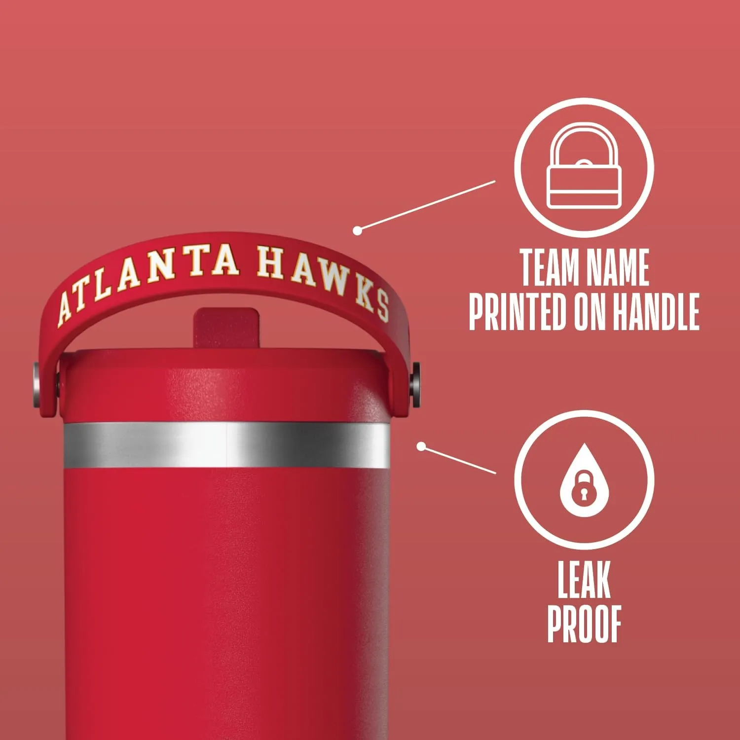 Hydrapeak x NBA Officially Licensed Atlanta Hawks 32 oz Nomad Tumbler with Handle and Straw Lid, Leakproof Stainless Steel Water Bottle