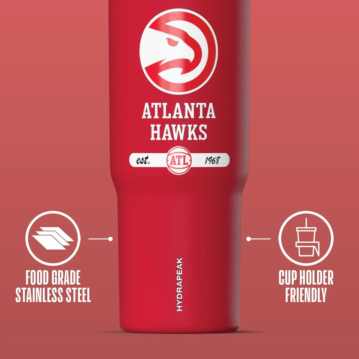 Hydrapeak x NBA Officially Licensed Atlanta Hawks 32 oz Nomad Tumbler with Handle and Straw Lid, Leakproof Stainless Steel Water Bottle
