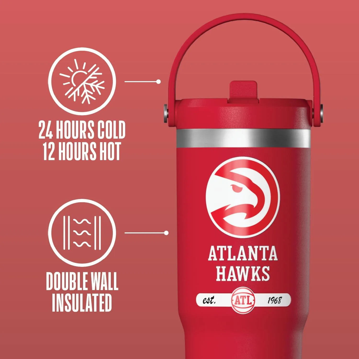 Hydrapeak x NBA Officially Licensed Atlanta Hawks 32 oz Nomad Tumbler with Handle and Straw Lid, Leakproof Stainless Steel Water Bottle