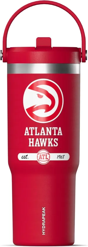 Hydrapeak x NBA Officially Licensed Atlanta Hawks 32 oz Nomad Tumbler with Handle and Straw Lid, Leakproof Stainless Steel Water Bottle