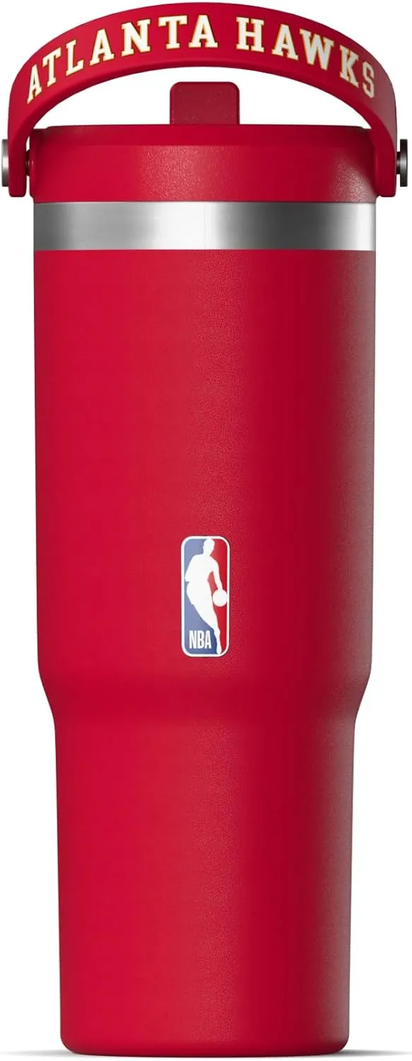 Hydrapeak x NBA Officially Licensed Atlanta Hawks 32 oz Nomad Tumbler with Handle and Straw Lid, Leakproof Stainless Steel Water Bottle