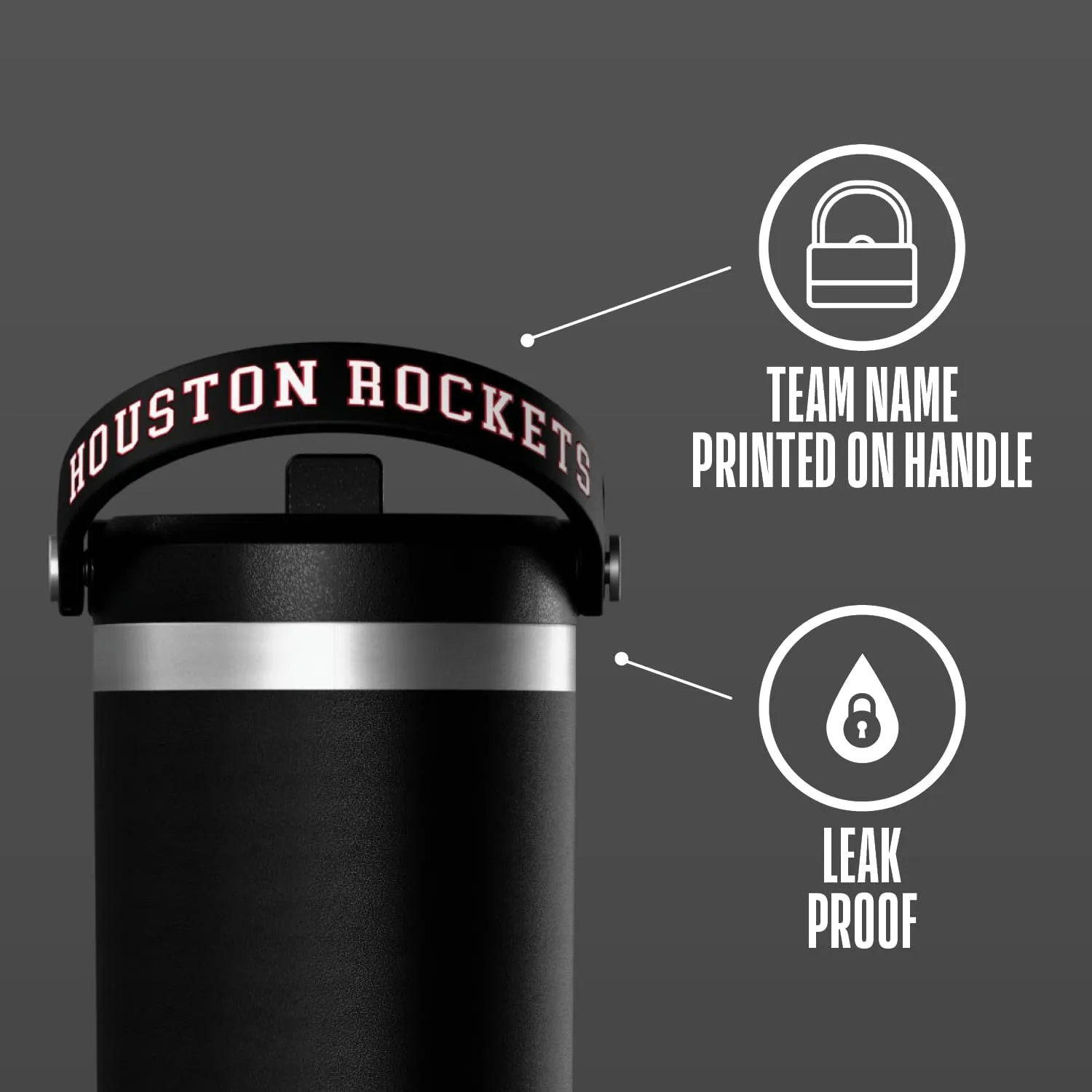 Hydrapeak x NBA Officially Licensed Houston Rockets 32 oz Nomad Tumbler with Handle and Straw Lid, Leakproof Stainless Steel Water Bottle