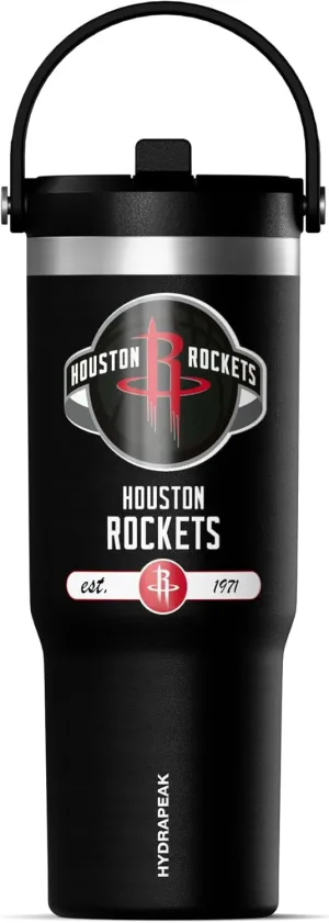Hydrapeak x NBA Officially Licensed Houston Rockets 32 oz Nomad Tumbler with Handle and Straw Lid, Leakproof Stainless Steel Water Bottle