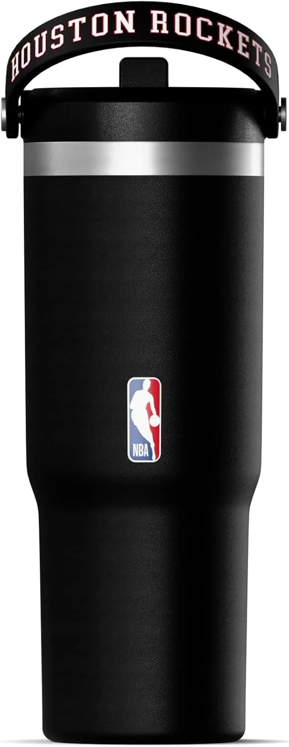 Hydrapeak x NBA Officially Licensed Houston Rockets 32 oz Nomad Tumbler with Handle and Straw Lid, Leakproof Stainless Steel Water Bottle